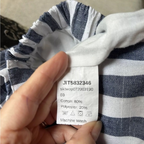 SHEIN Girls Goucho Pants Sz 10 Blue & White Stripe Wide Leg Crop Belted - Picture 8 of 9